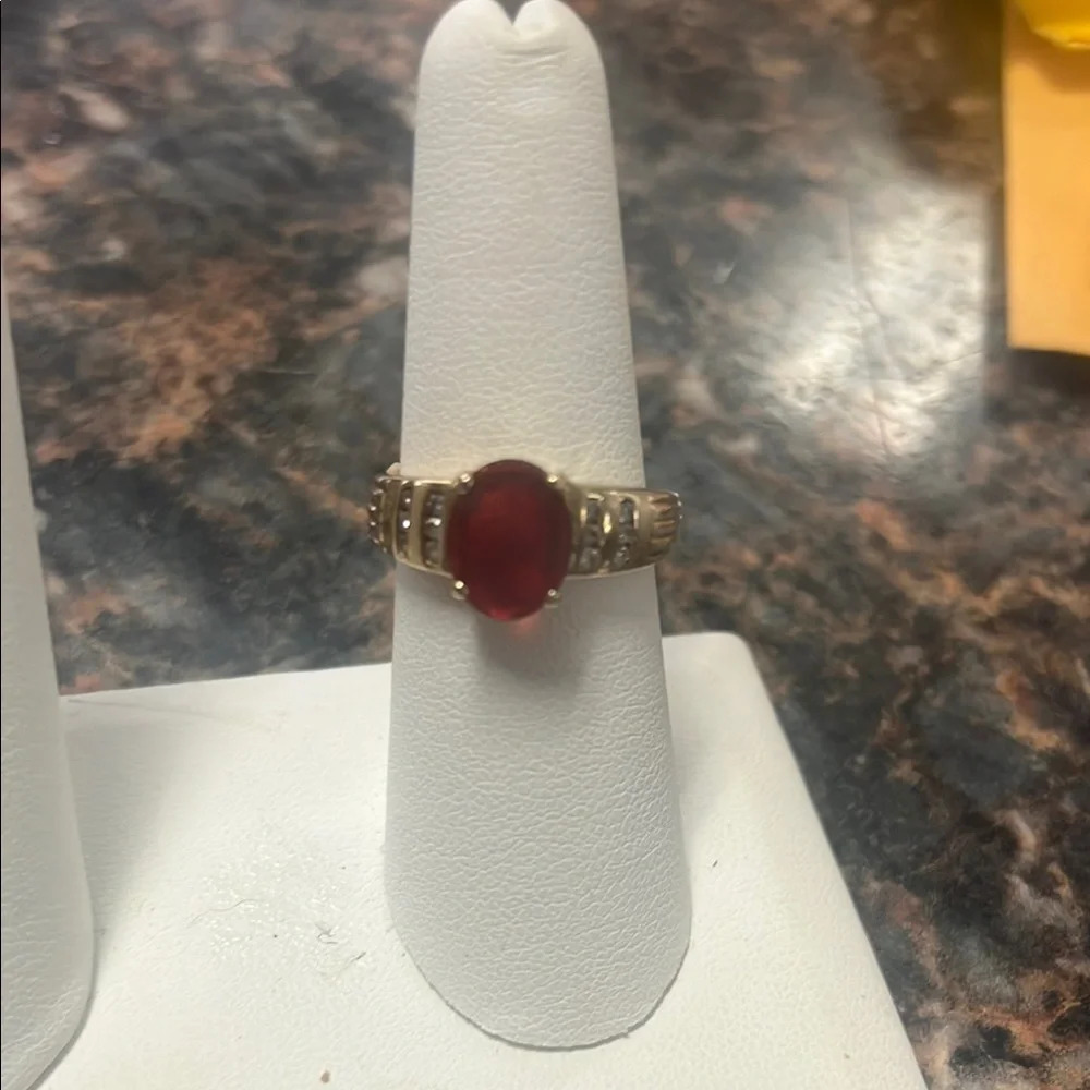 439505/055 14k diamond and garnet ring